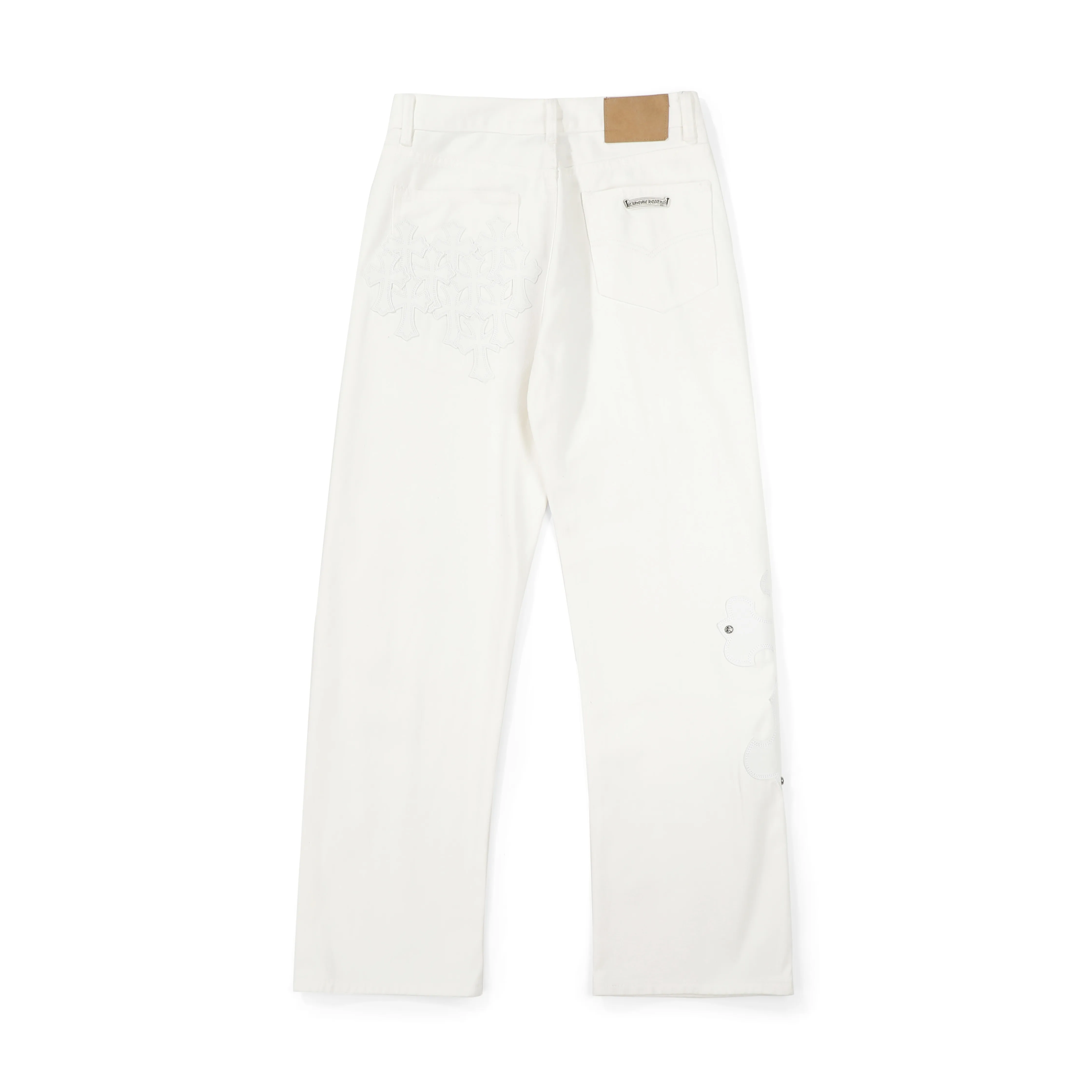 P280 Chrome Hearts/Chrome Hearts 25FW CH top denim large cross leather jeans (white) Chrome Hearts white cow king jeans Chrome Hearts' most popular color pants are made of beaded canvas fabric. Heavy washing makes the upper body of the fabric more textured and the pants are tall and straight! The three-dimensional cutting of the whole trousers is a masterpiece! The hardware is customized by zp. The beaded canvas fabric is thick and soft after being washed. It has good breathability. Customized small leather label. Unique design. The details are in place, simple and elegant, and the workmanship is exquisite. The whole trousers are neatly routed and the details are in place. Look for the correct version. Size: 28 30 32 34 (corresponding to s-xl) Detailed size can be found in Figure 9